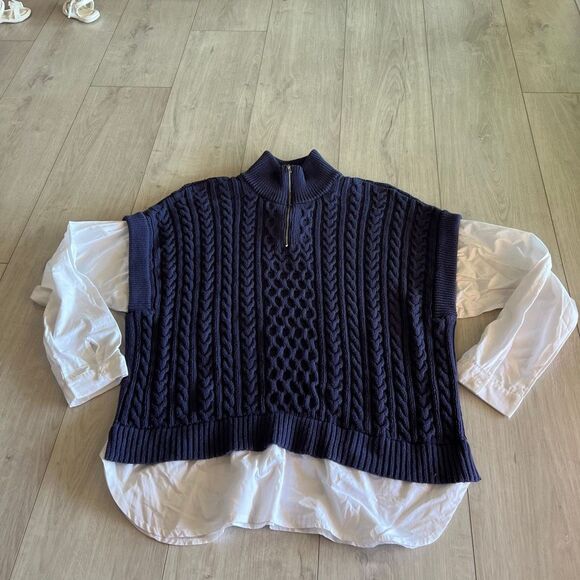 Pilcro and the Letterpress Navy Cable Knit Sweater - Picture 1 of 11